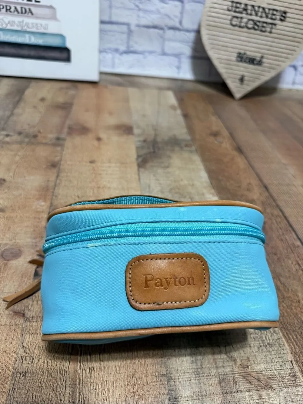 John Hart Mini Makeup Bag Case ocean blue coated canvas “payton”